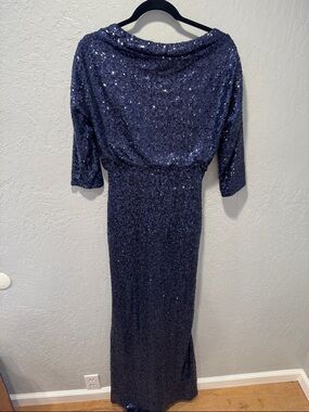 Badgley Mischka Navy Blue Sequin Maxi Dress